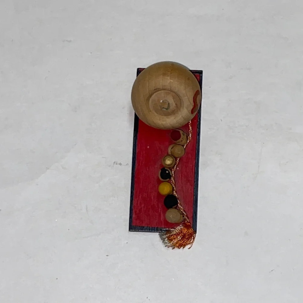 VTG, Kokeshi Handcrafted Wooden Wall Hook with Red and Natural Design